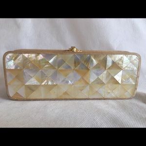 Gold lip mother of pearl wood minaudiere purse bag Florida beach cruise …
